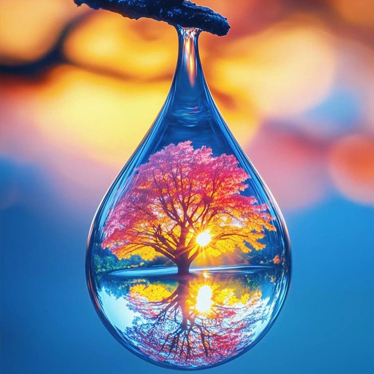 Water Drop Tree Of Life - Full 11CT Stamped Cross Stitch 45x45CM - Huacan