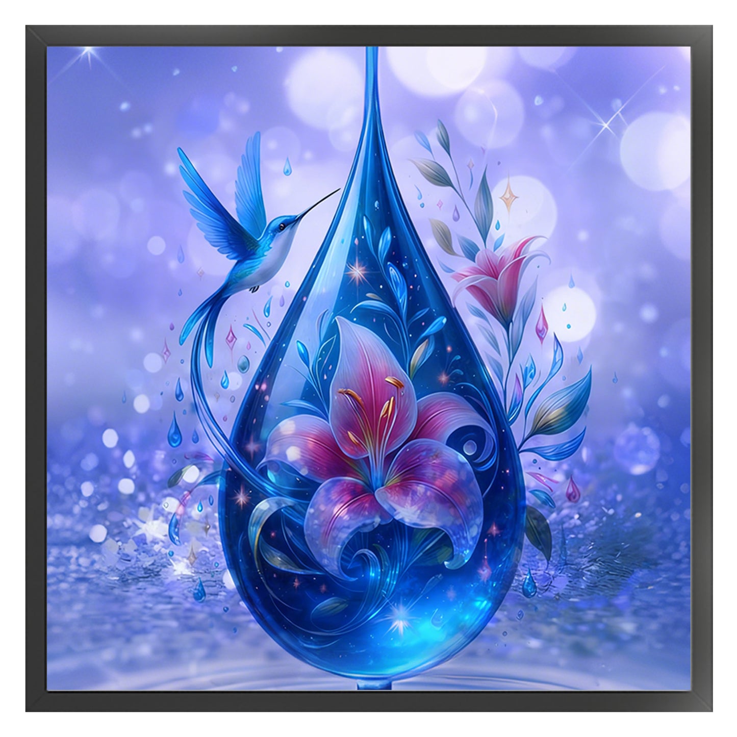 Water Drop Flower And Hummingbird - Full 11CT Stamped Cross Stitch 45x45CM - Huacan