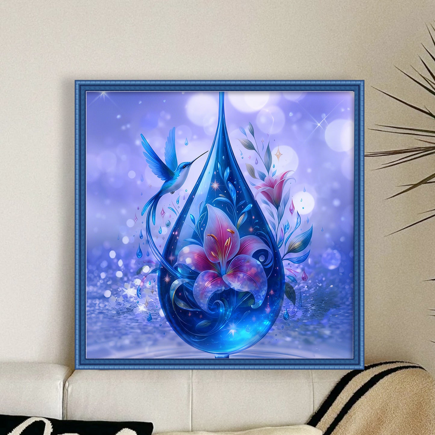 Water Drop Flower And Hummingbird - Full 11CT Stamped Cross Stitch 45x45CM - Huacan