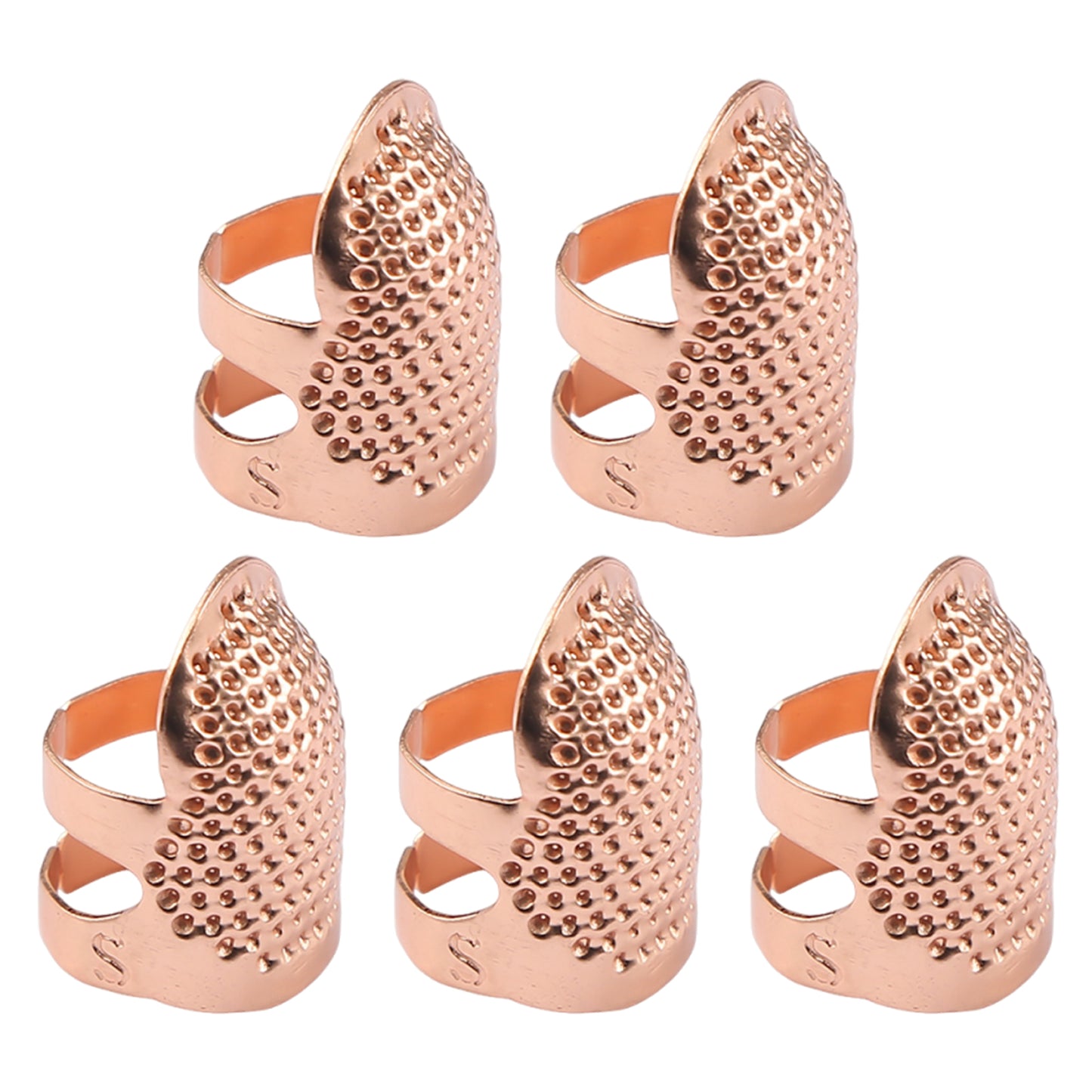 5PCS Cross-Stitch Tools Retro Adjustable Thimble Hand Sewing Ring (Rose Gold S)