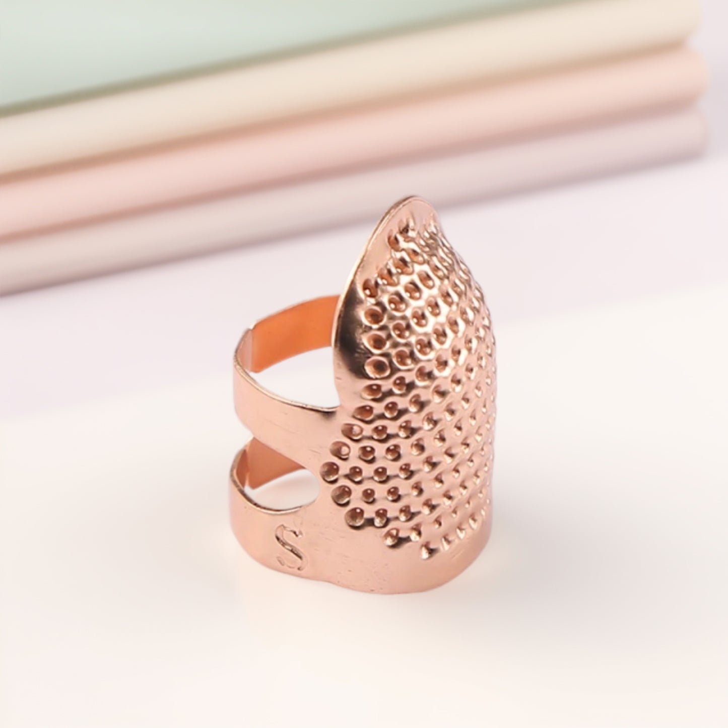 5PCS Cross-Stitch Tools Retro Adjustable Thimble Hand Sewing Ring (Rose Gold S)