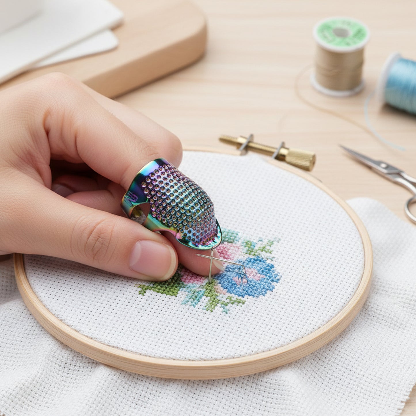 5PCS Cross-Stitch Tools Retro Adjustable Thimble Sewing Ring (Vibrant Colors S)