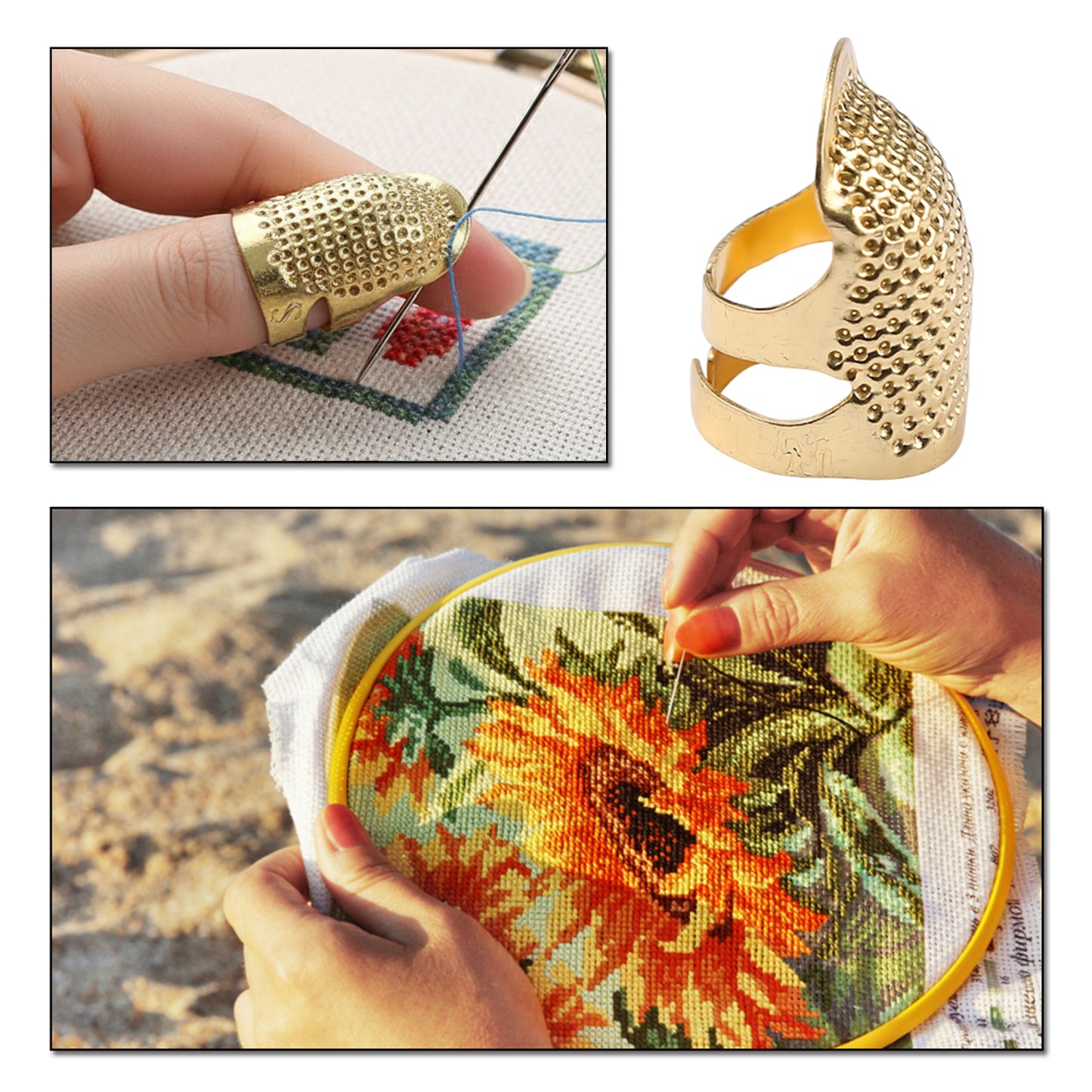 5PCS Cross-Stitch Tools Retro Adjustable Thimble Hand Sewing Thimble (Gold M)