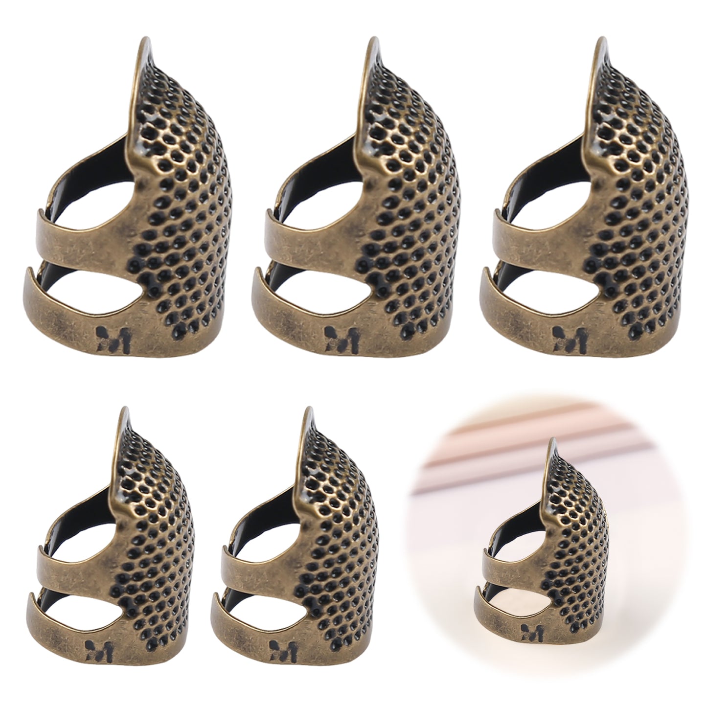 5PCS Cross-Stitch Tools Retro Adjustable Thimble Hand Sewing Thimble (Bronze M)