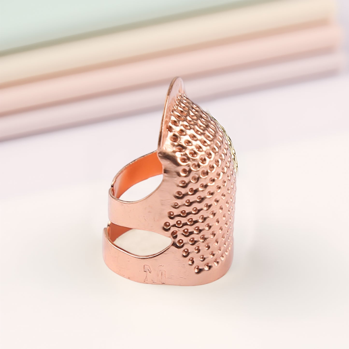 5PCS Cross-Stitch Tools Retro Adjustable Thimble Hand Sewing Ring (Rose Gold M)