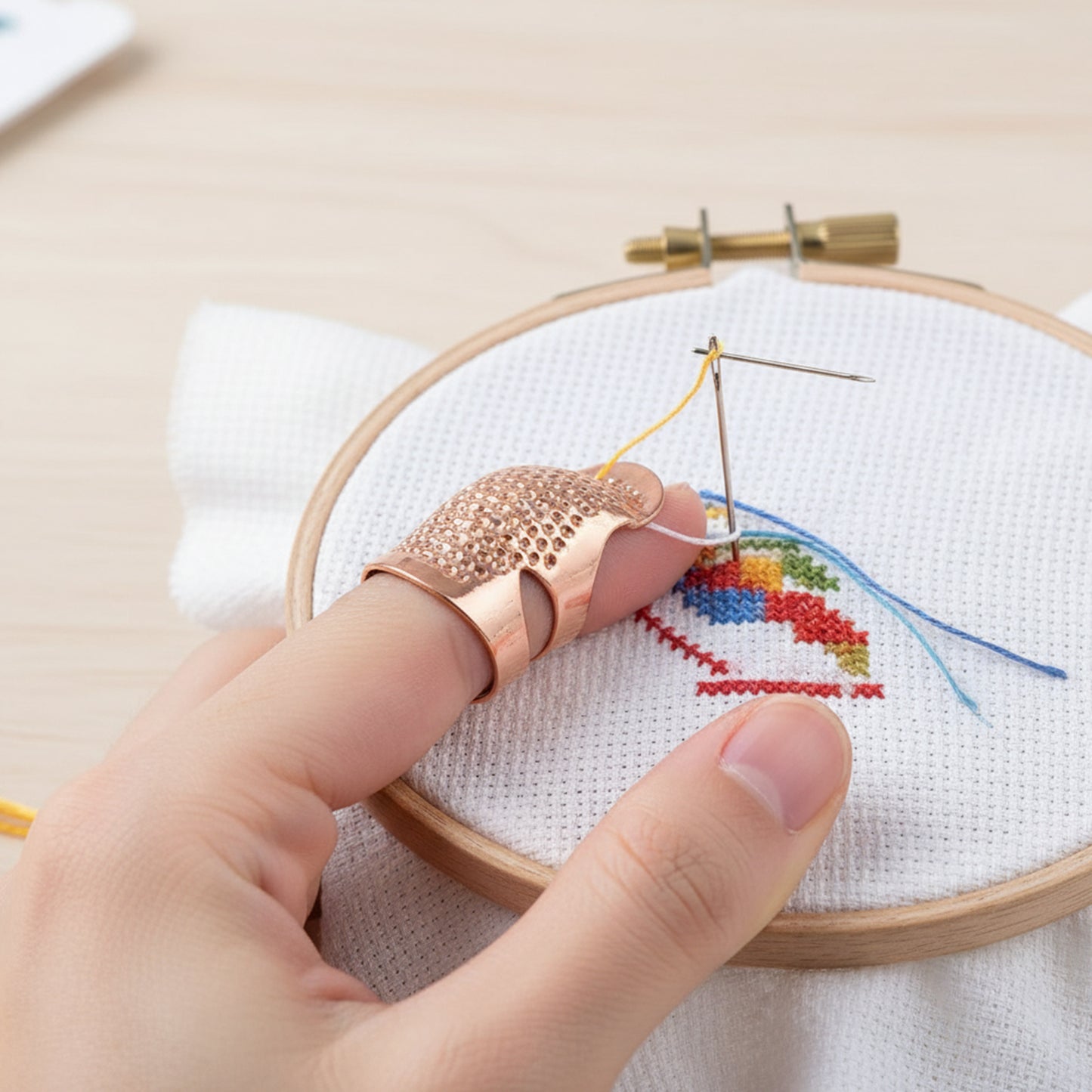 5PCS Cross-Stitch Tools Retro Adjustable Thimble Hand Sewing Ring (Rose Gold M)