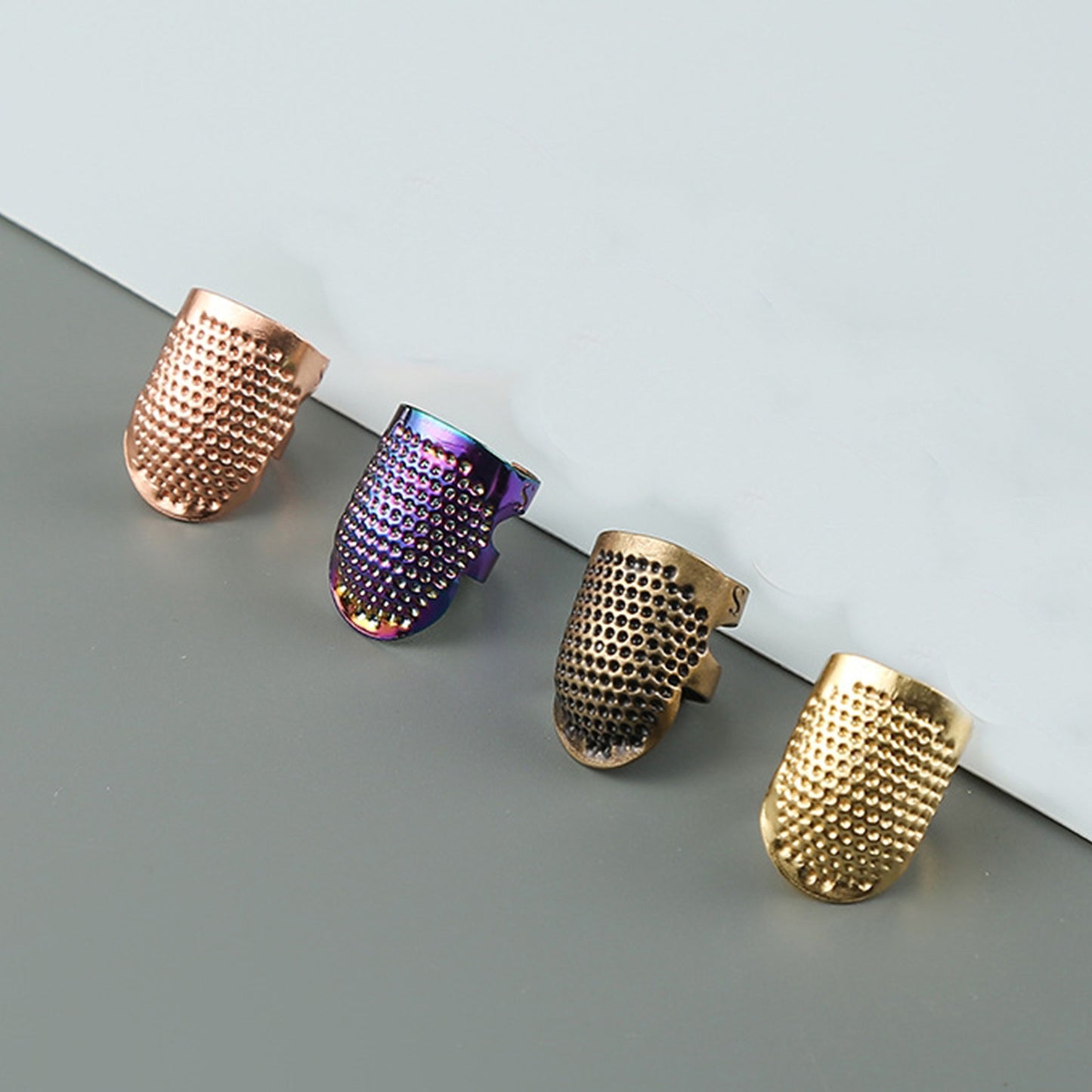 4PCS Cross-Stitch Tools Retro Adjustable Thimble Hand Sewing Ring (Colored S)