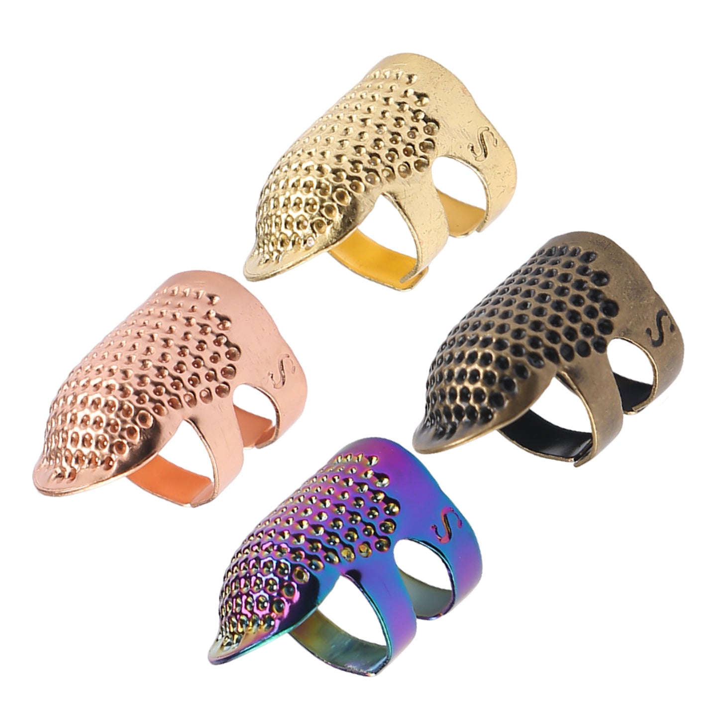 4PCS Cross-Stitch Tools Retro Adjustable Thimble Hand Sewing Ring (Colored S)