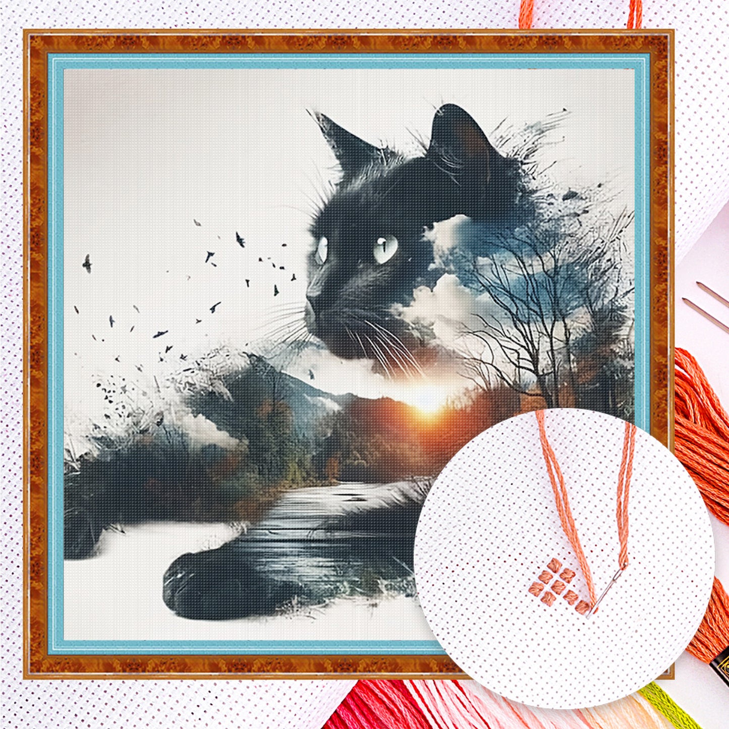 Forest Cat - Full 14CT Counted Cross Stitch 40x40CM - Huacan