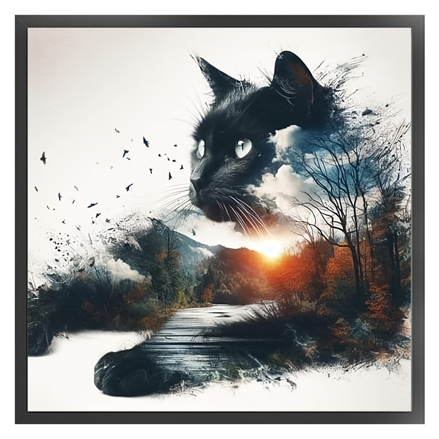 Forest Cat - Full 14CT Counted Cross Stitch 40x40CM - Huacan