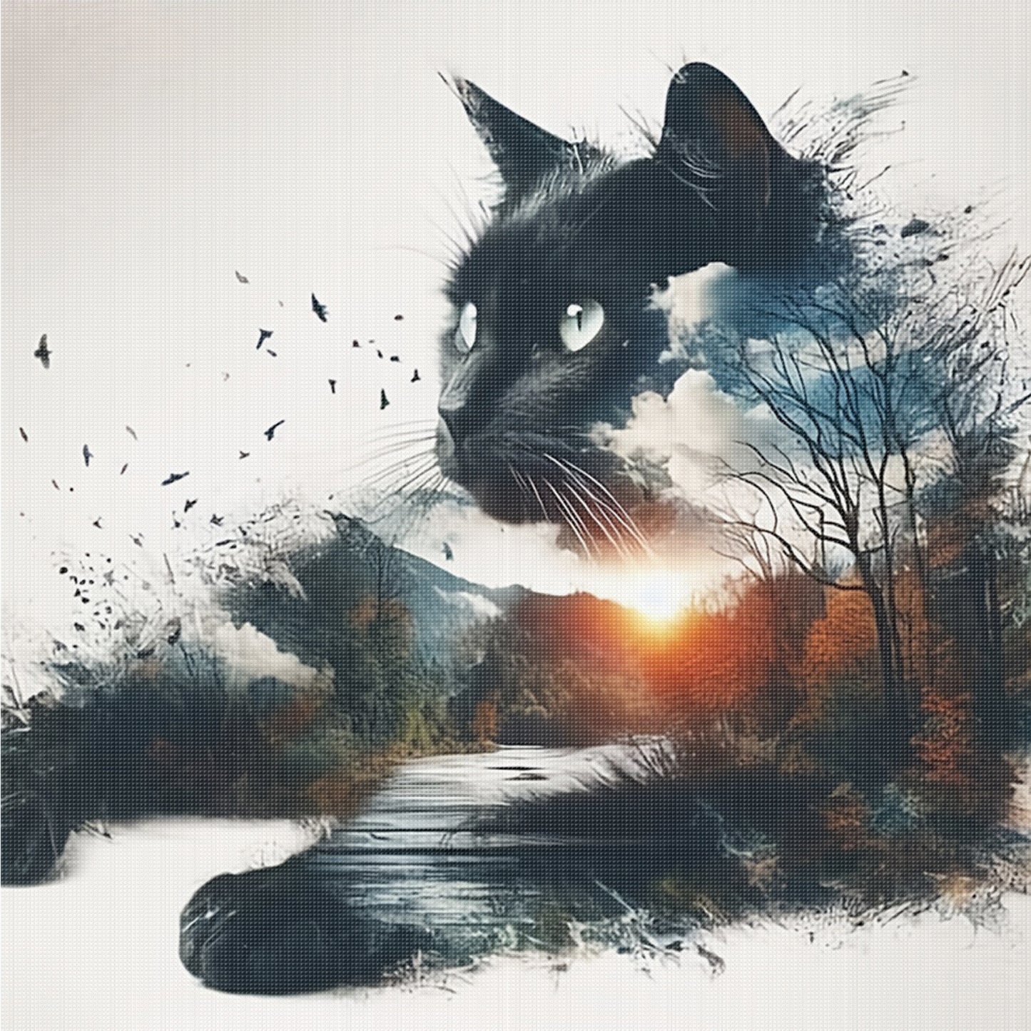 Forest Cat - Full 14CT Counted Cross Stitch 40x40CM - Huacan