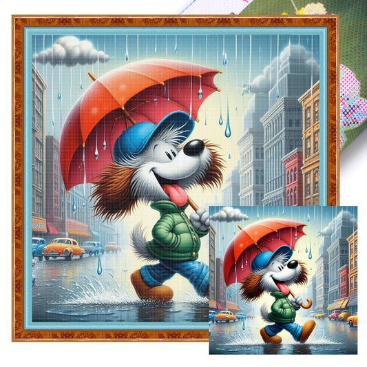 A Dog With An Umbrella - Full 11CT Stamped Cross Stitch 40x40CM - Yishu