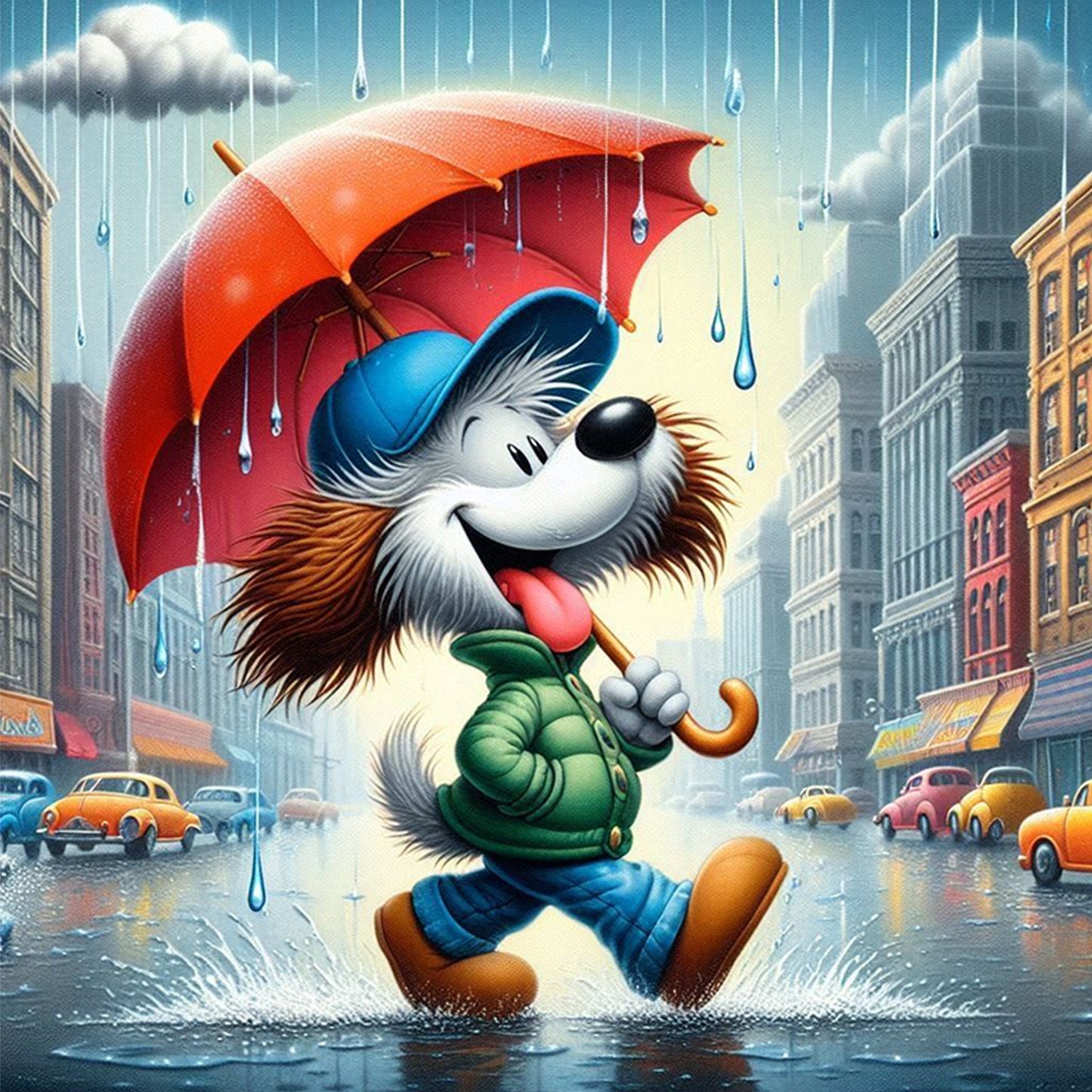 A Dog With An Umbrella - Full 11CT Stamped Cross Stitch 40x40CM - Yishu