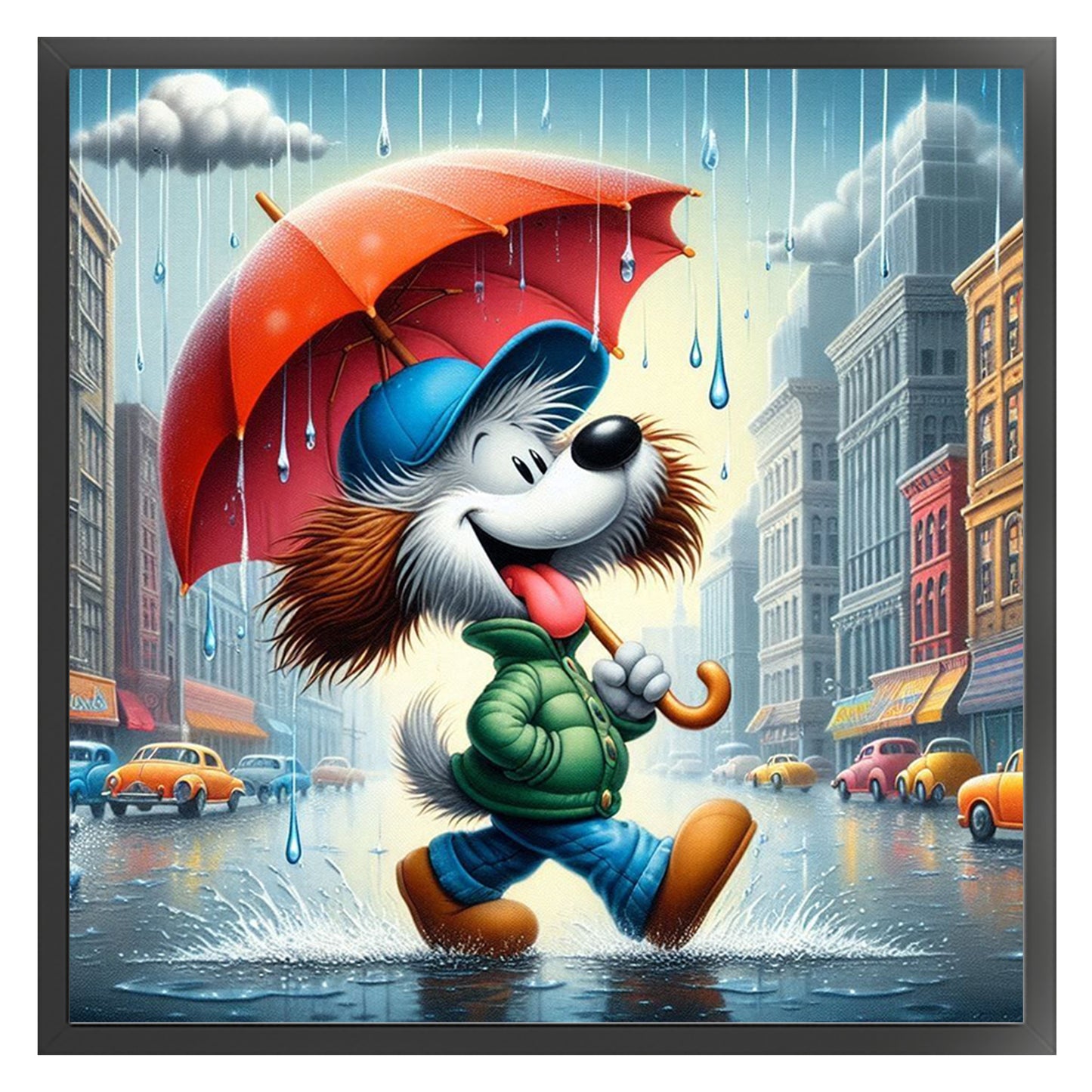 A Dog With An Umbrella - Full 11CT Stamped Cross Stitch 40x40CM - Yishu