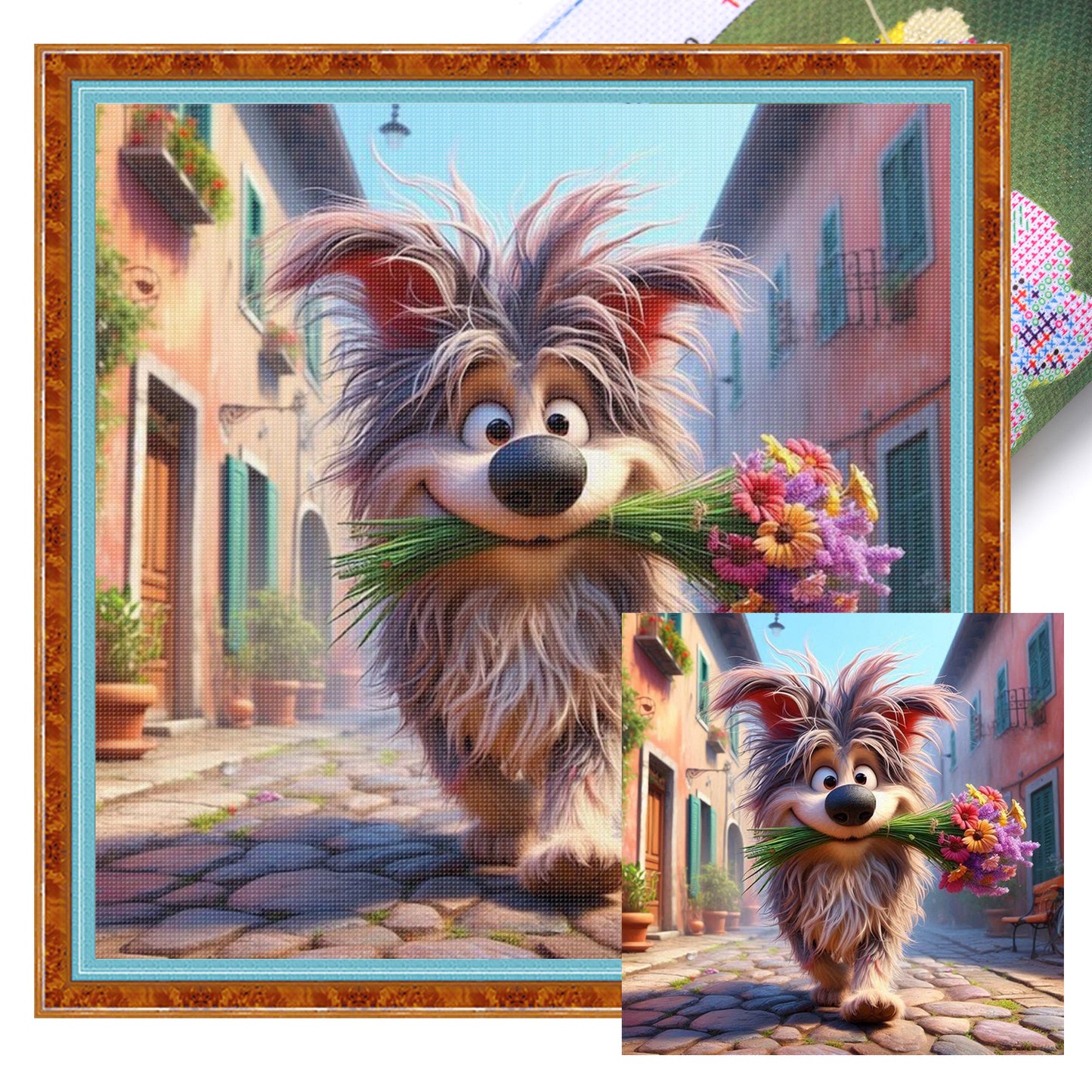 The Little Dog Carrying A Flower - Full 11CT Stamped Cross Stitch 40x40CM - Yishu