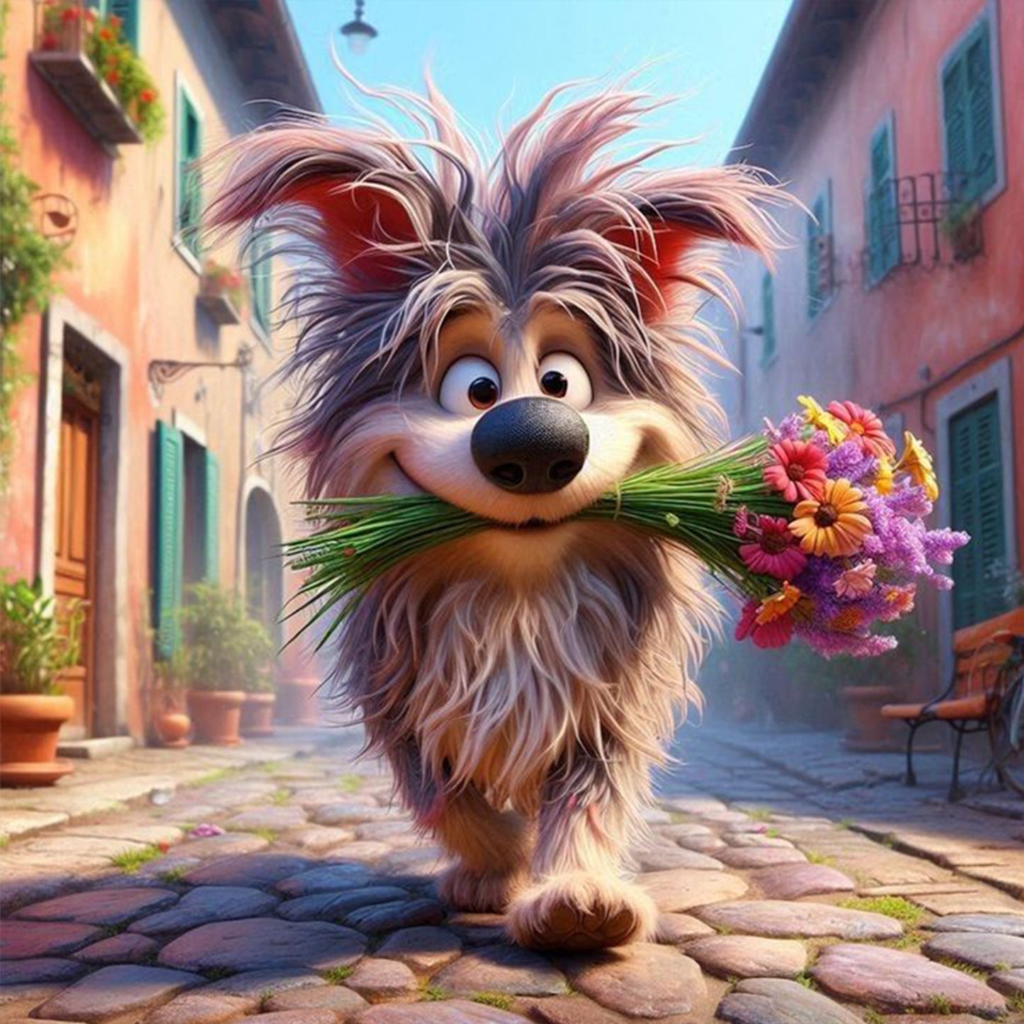 The Little Dog Carrying A Flower - Full 11CT Stamped Cross Stitch 40x40CM - Yishu