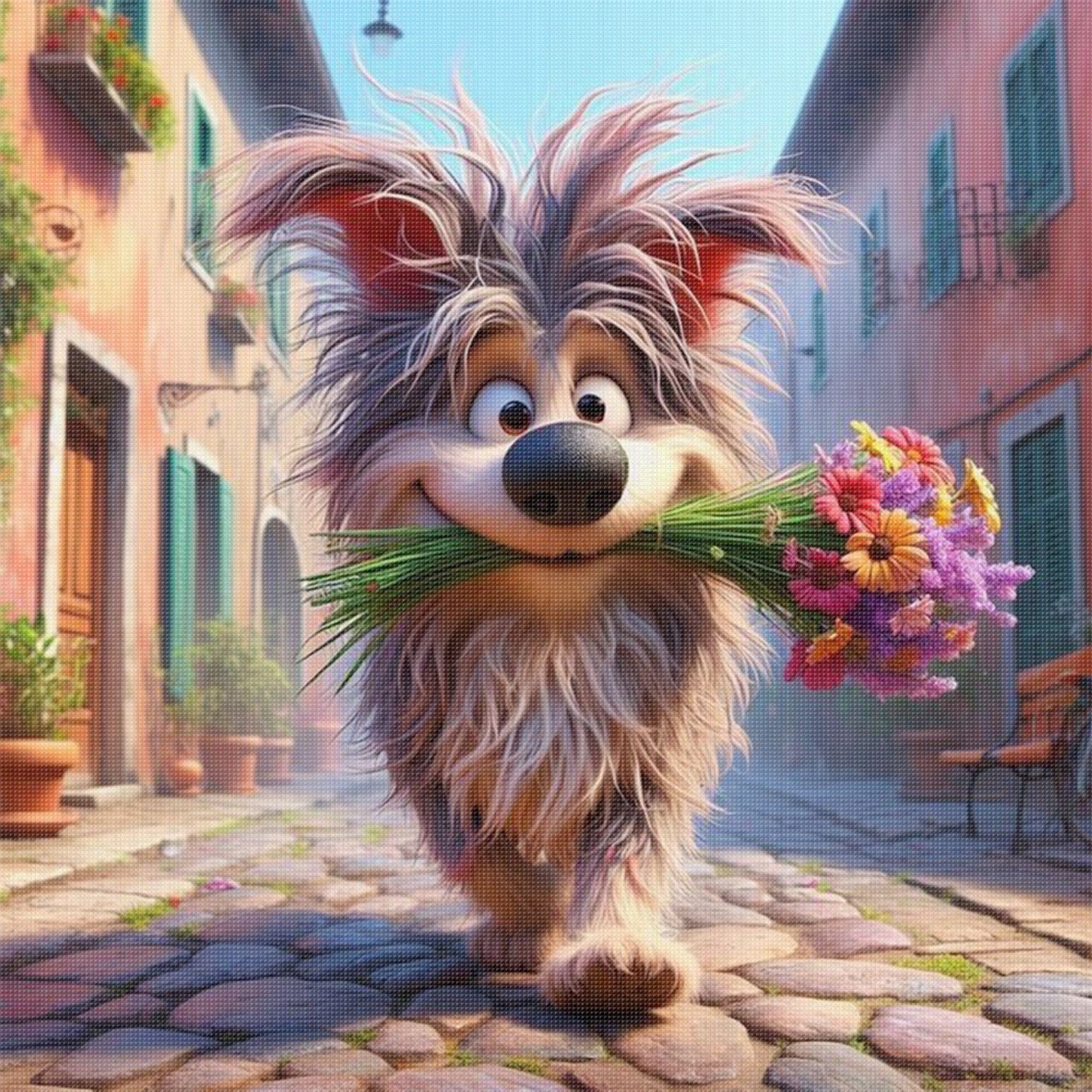 The Little Dog Carrying A Flower - Full 11CT Stamped Cross Stitch 40x40CM - Yishu