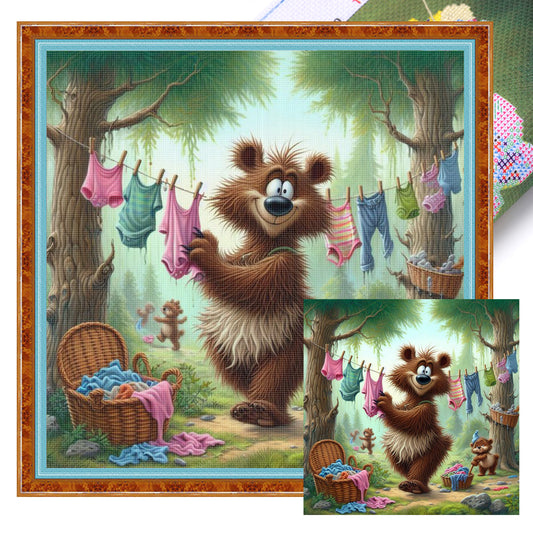 Bear - Full 11CT Stamped Cross Stitch 40x40CM - Yishu