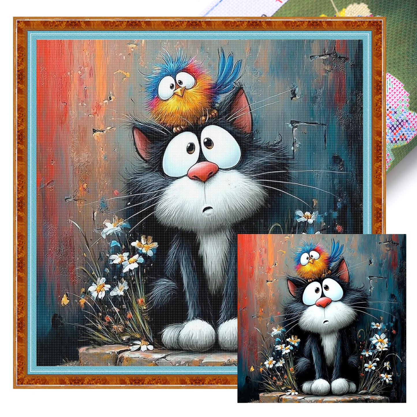 Cat - Full 11CT Stamped Cross Stitch 40x40CM - Yishu
