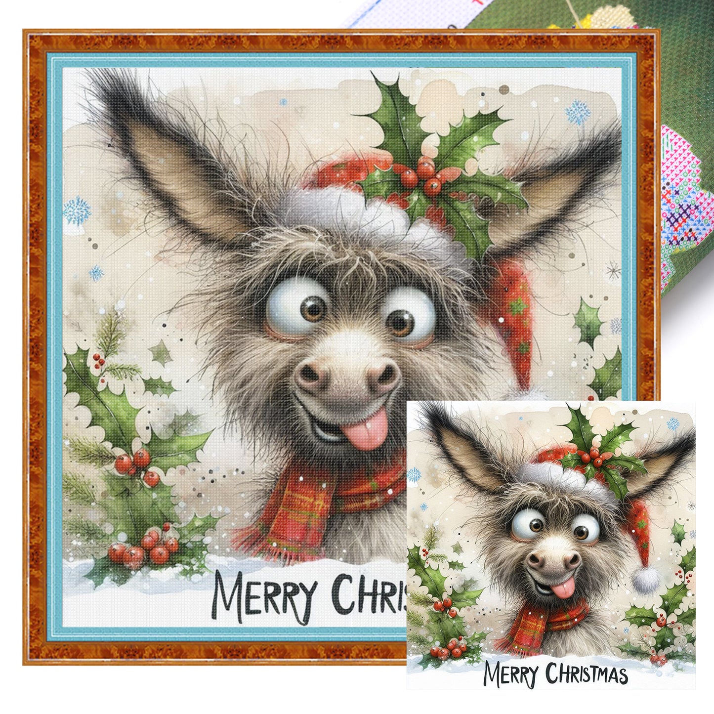 Christmas Donkey - Full 11CT Stamped Cross Stitch 40x40CM - Yishu