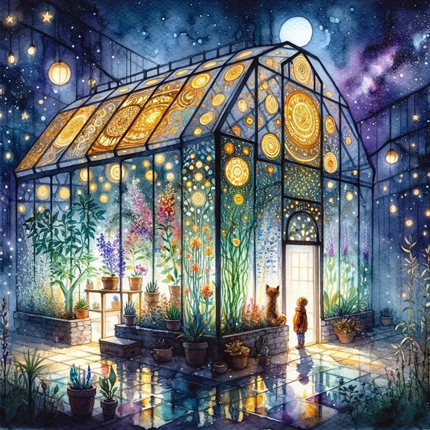 Flower House - Full 11CT Stamped Cross Stitch 50x50CM - Huacan