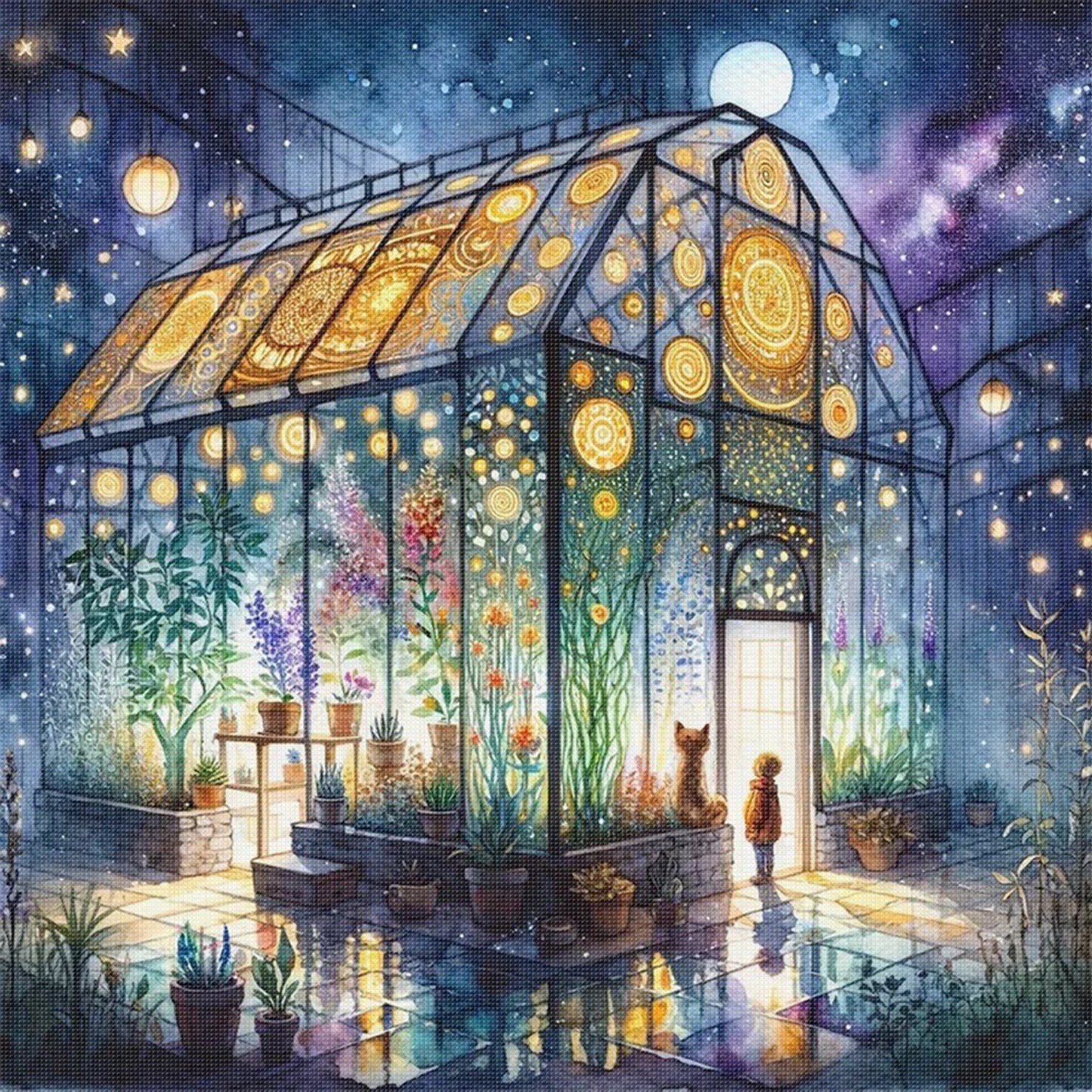 Flower House - Full 11CT Stamped Cross Stitch 50x50CM - Huacan