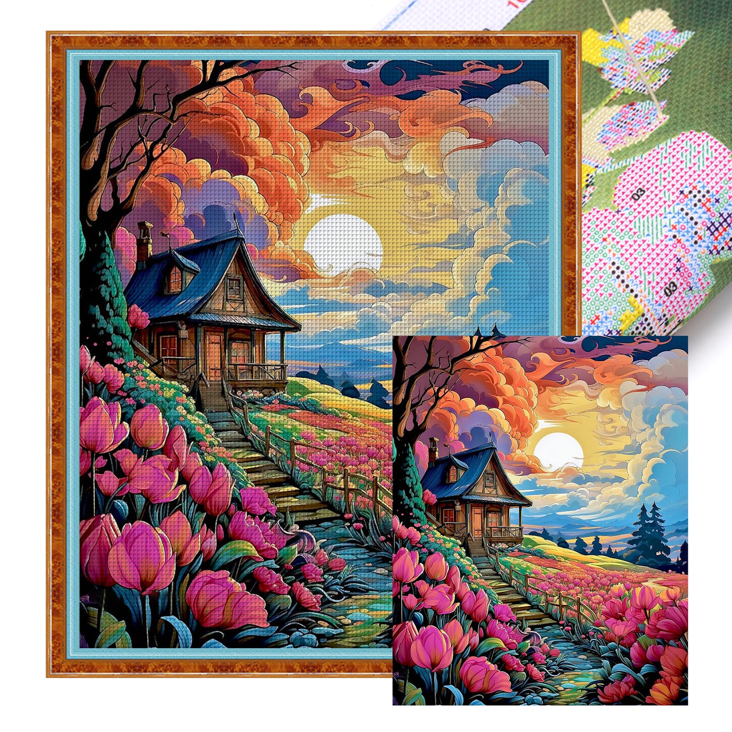 Flower Hut - Full 11CT Stamped Cross Stitch 50x60CM - Huacan