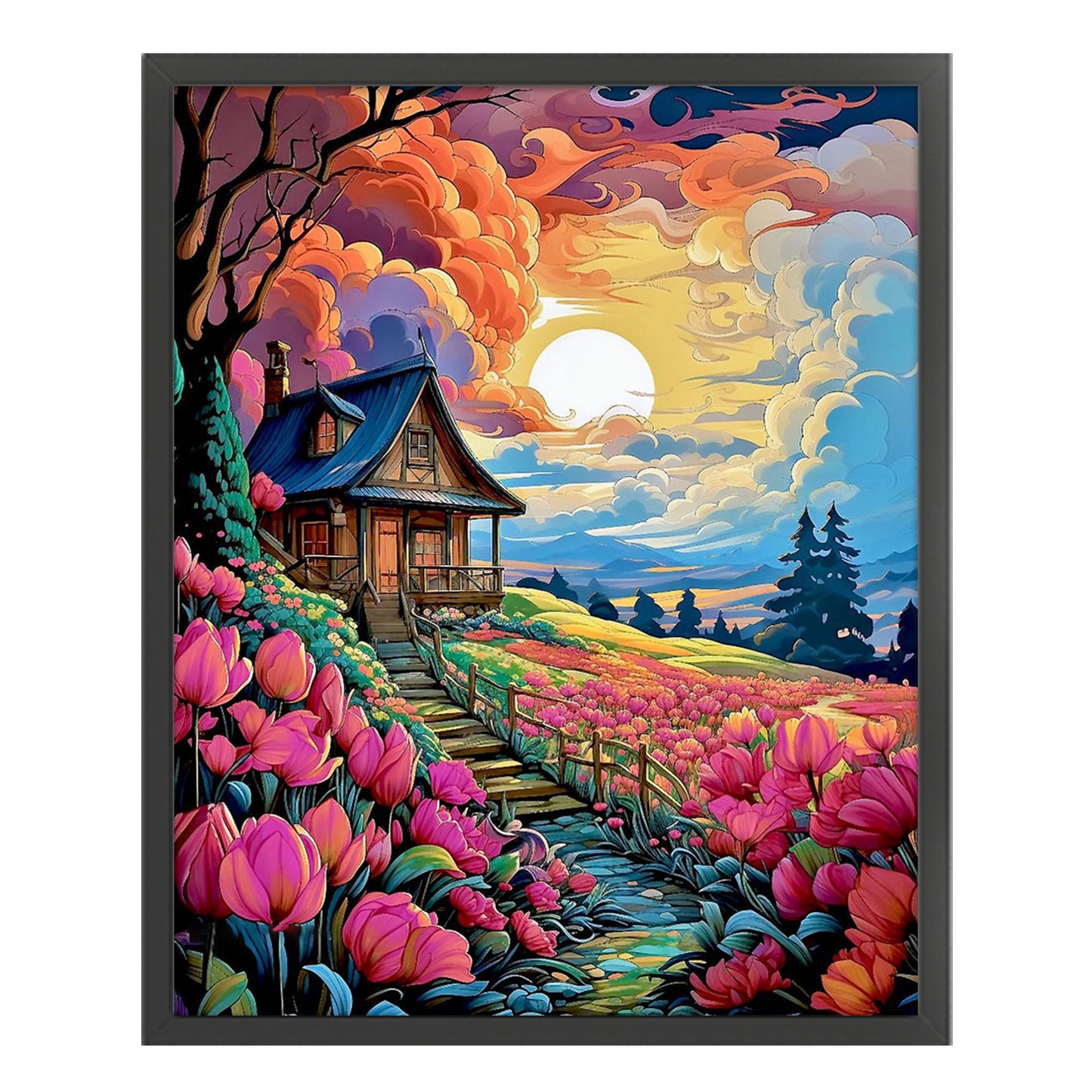 Flower Hut - Full 11CT Stamped Cross Stitch 50x60CM - Huacan
