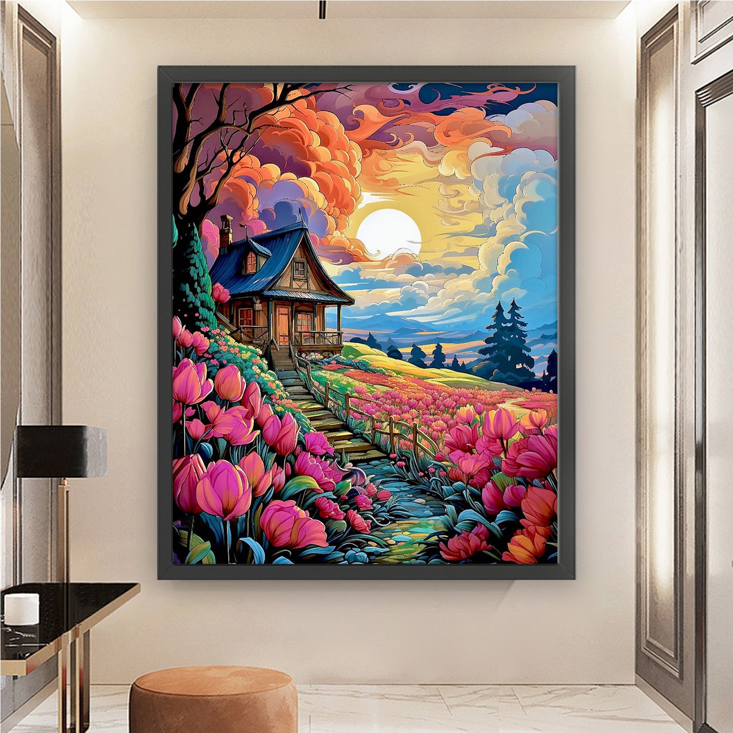 Flower Hut - Full 11CT Stamped Cross Stitch 50x60CM - Huacan