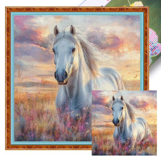 White Horse - Full 11CT Stamped Cross Stitch 40x40CM - Huacan