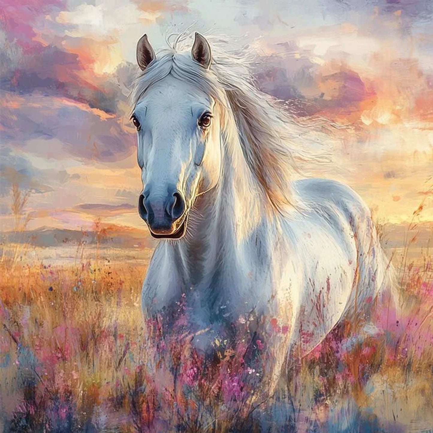 White Horse - Full 11CT Stamped Cross Stitch 40x40CM - Huacan