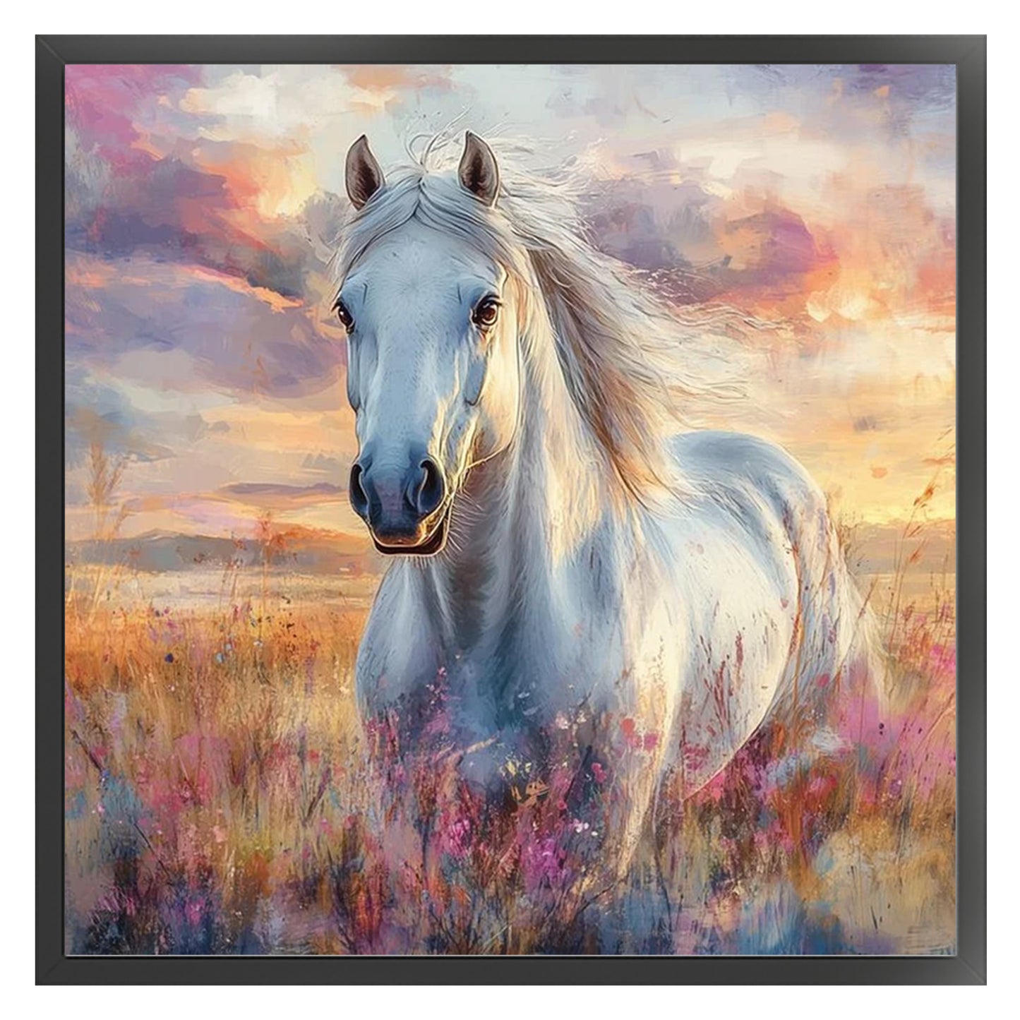 White Horse - Full 11CT Stamped Cross Stitch 40x40CM - Huacan
