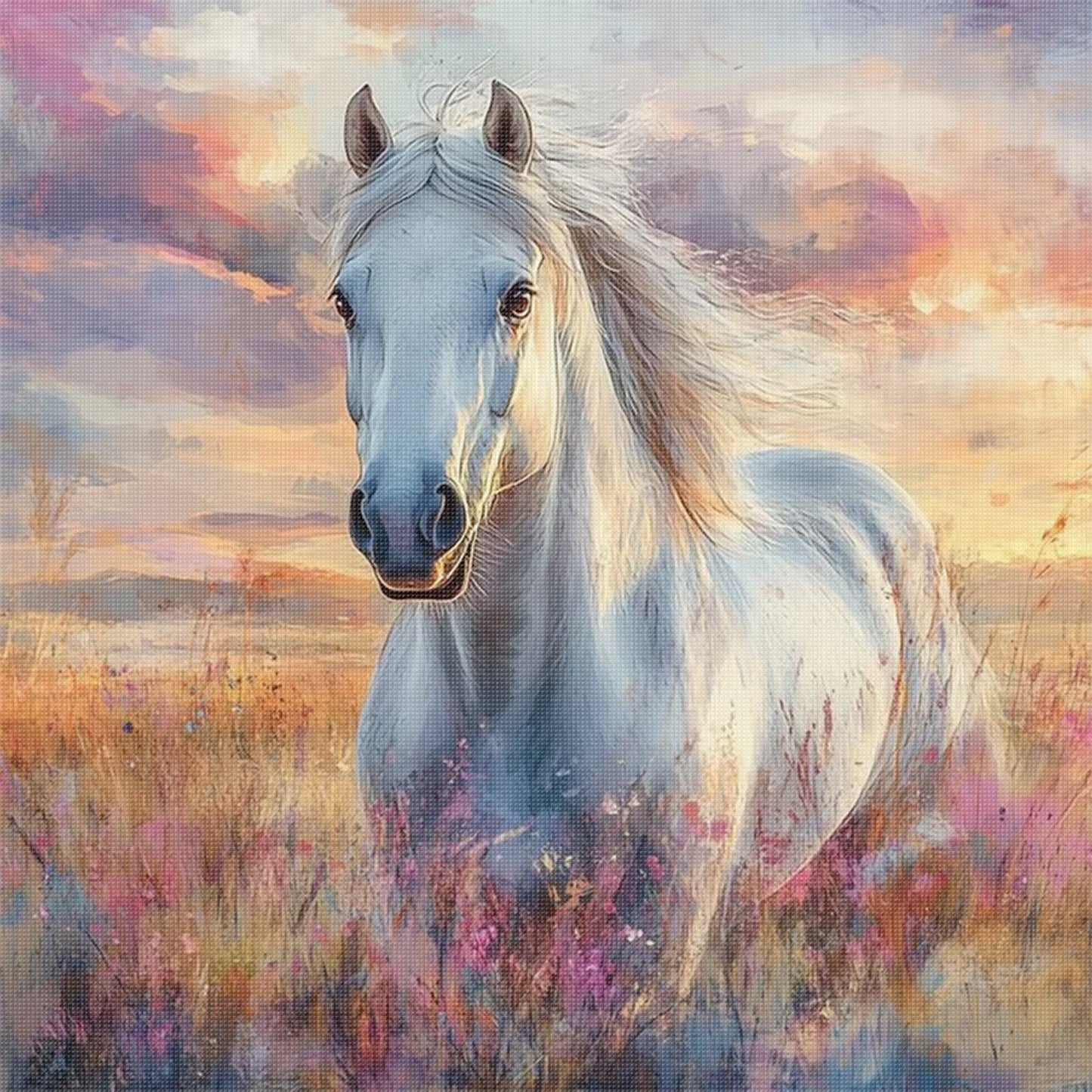 White Horse - Full 11CT Stamped Cross Stitch 40x40CM - Huacan