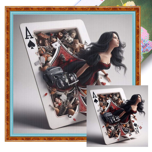 Card Girl - Full 11CT Stamped Cross Stitch 50x50CM - Huacan