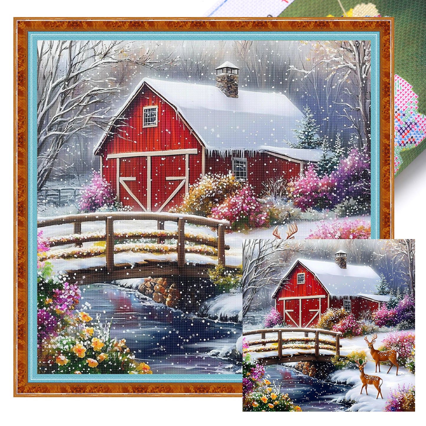 Winter Red House - Full 11CT Stamped Cross Stitch 50x50CM - Huacan