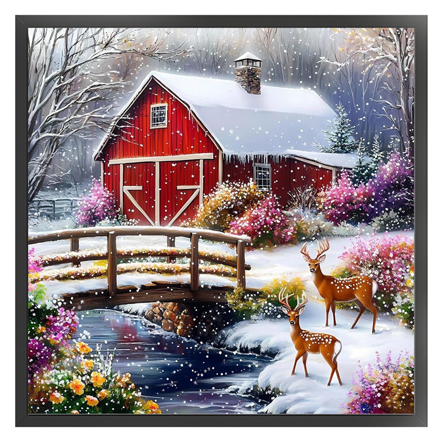 Winter Red House - Full 11CT Stamped Cross Stitch 50x50CM - Huacan