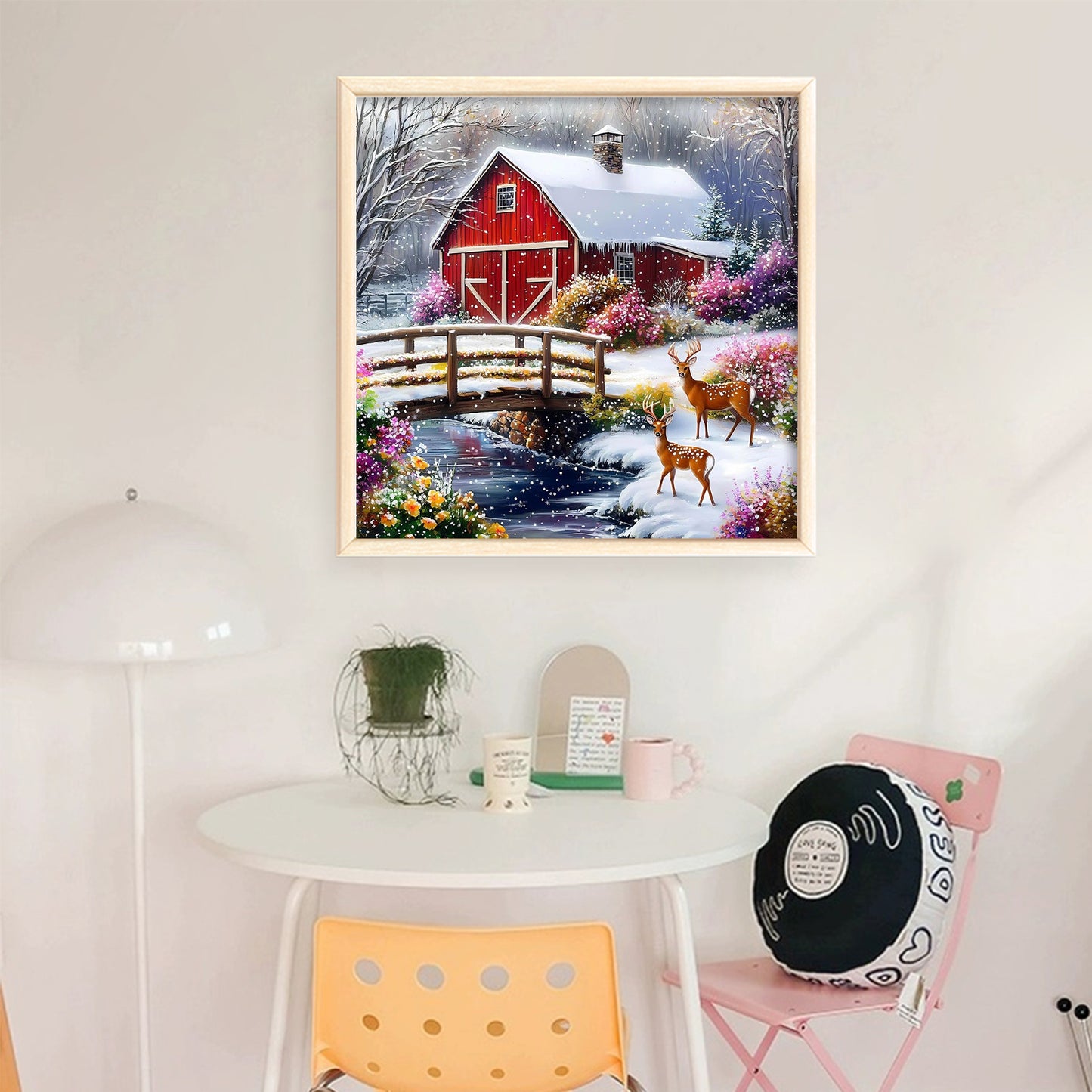 Winter Red House - Full 11CT Stamped Cross Stitch 50x50CM - Huacan