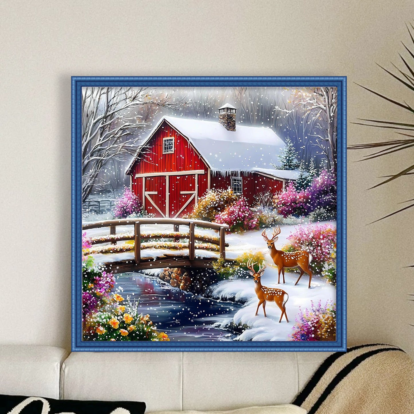 Winter Red House - Full 11CT Stamped Cross Stitch 50x50CM - Huacan