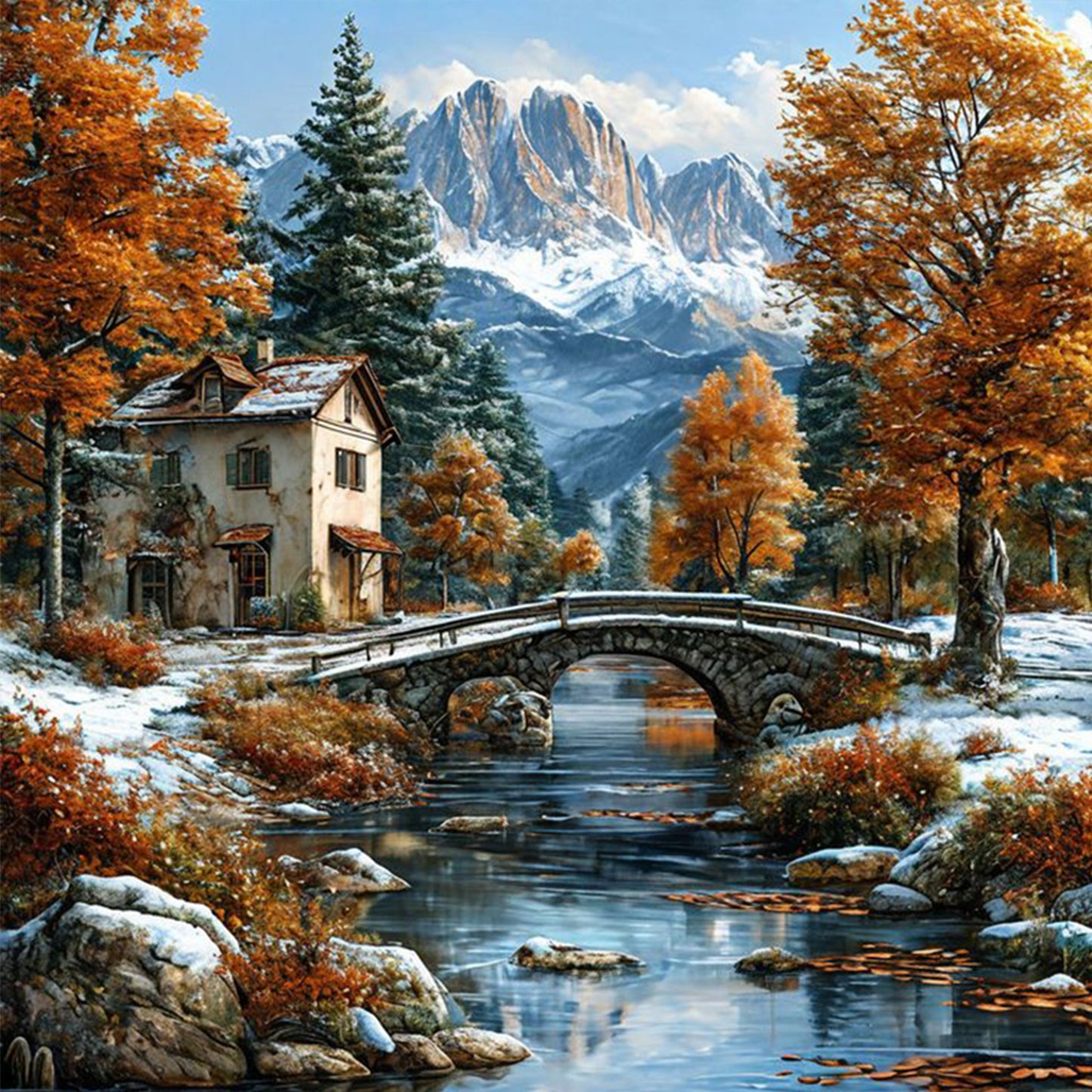 Autumn And Winter Scenery - Full 11CT Stamped Cross Stitch 50x50CM - Huacan