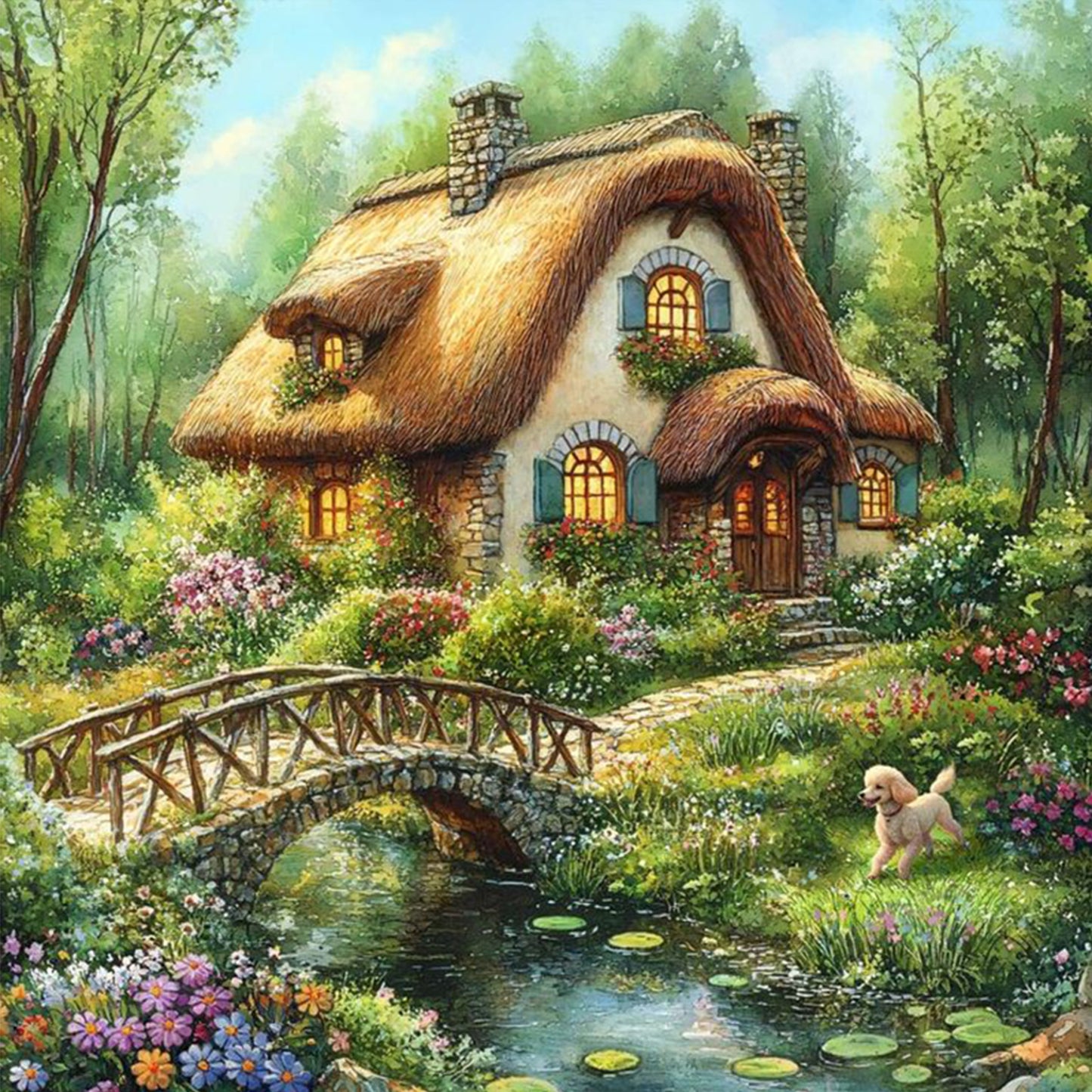 Forest Hut - Full 11CT Stamped Cross Stitch 50x50CM - Huacan