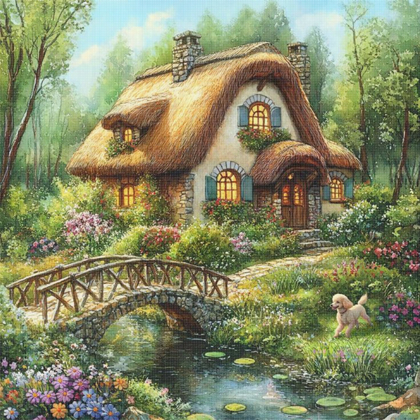 Forest Hut - Full 11CT Stamped Cross Stitch 50x50CM - Huacan