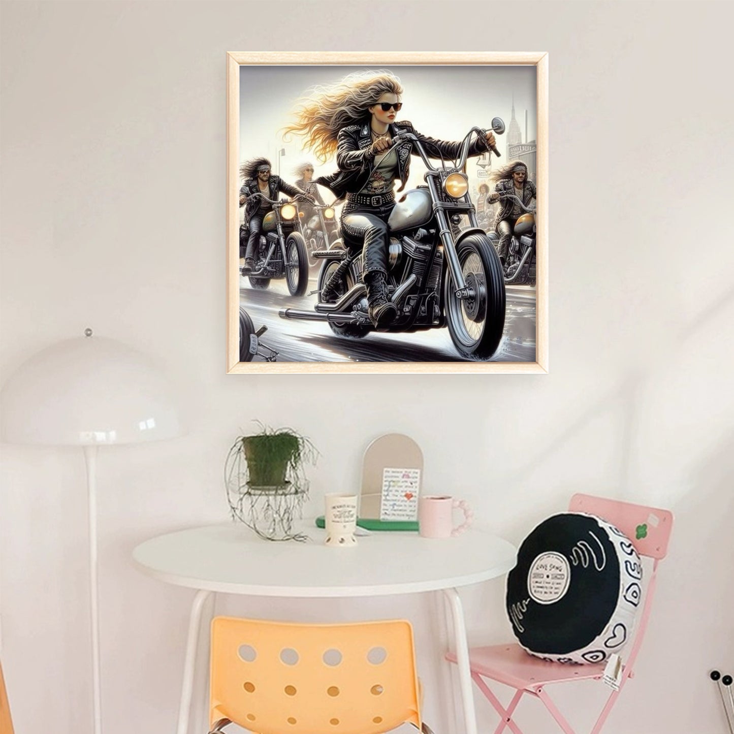 Girl Riding Motorcycle - Full 11CT Stamped Cross Stitch 45x45CM - Huacan