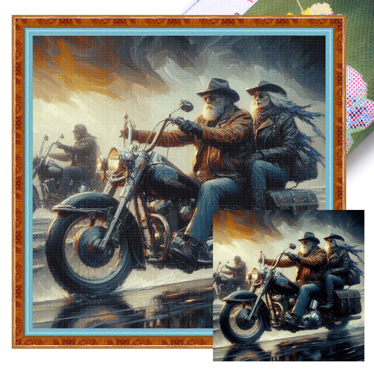 Motorcycle Trip - Full 11CT Stamped Cross Stitch 45x45CM - Huacan
