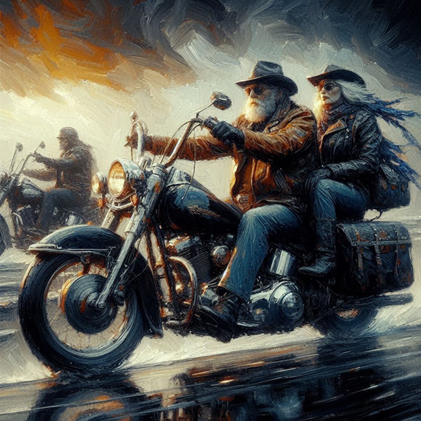 Motorcycle Trip - Full 11CT Stamped Cross Stitch 45x45CM - Huacan