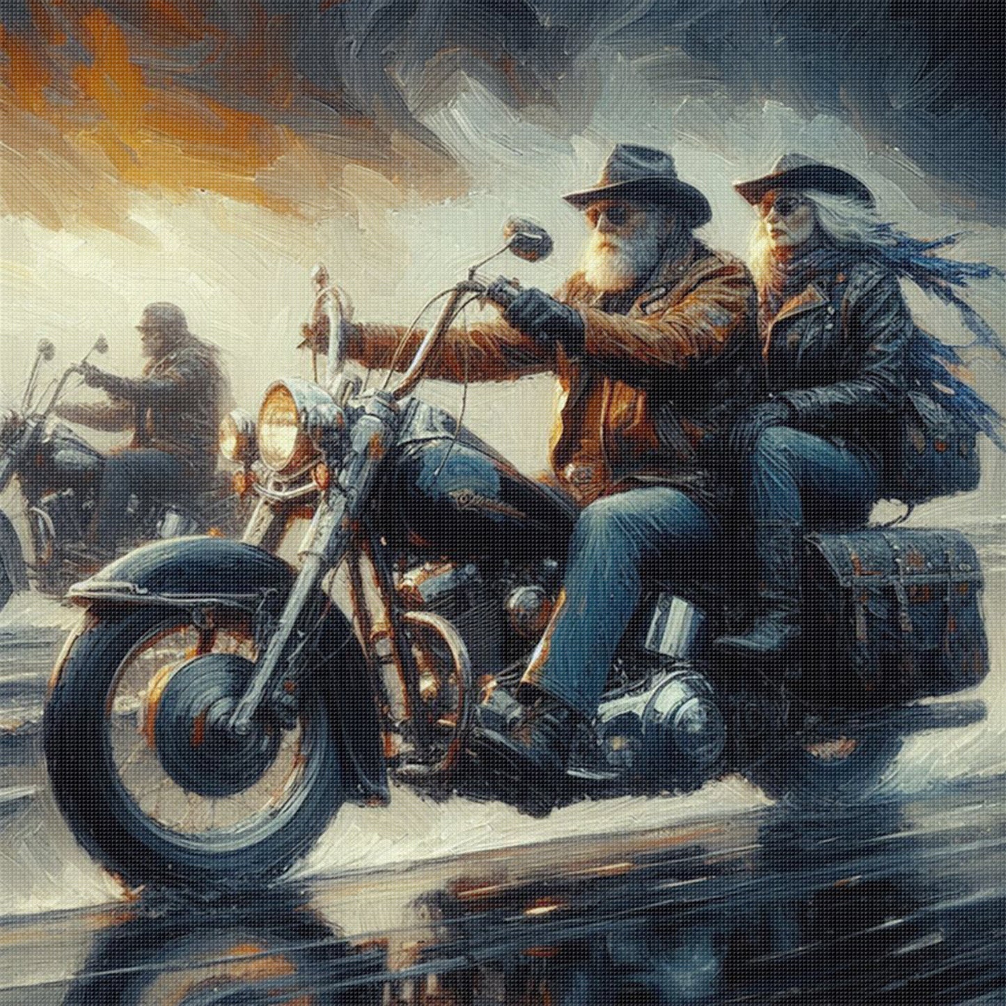 Motorcycle Trip - Full 11CT Stamped Cross Stitch 45x45CM - Huacan