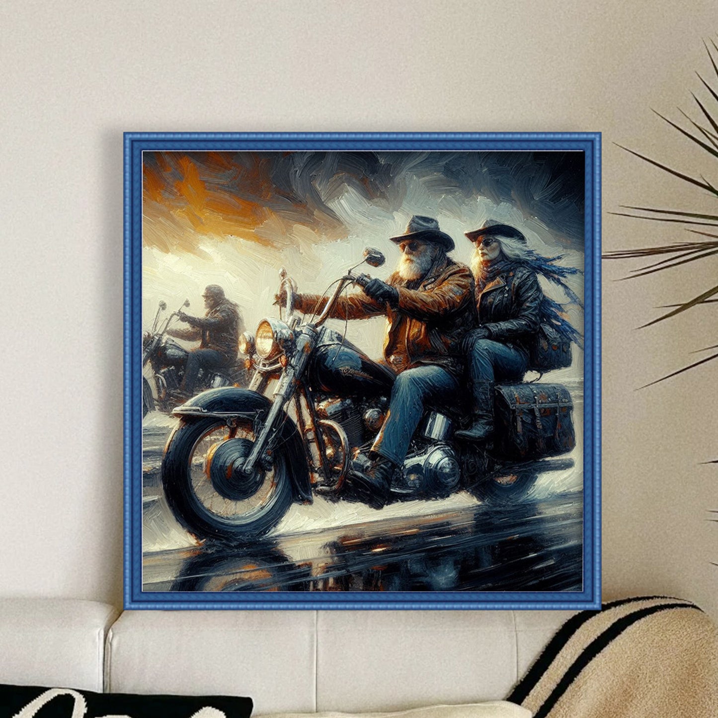 Motorcycle Trip - Full 11CT Stamped Cross Stitch 45x45CM - Huacan