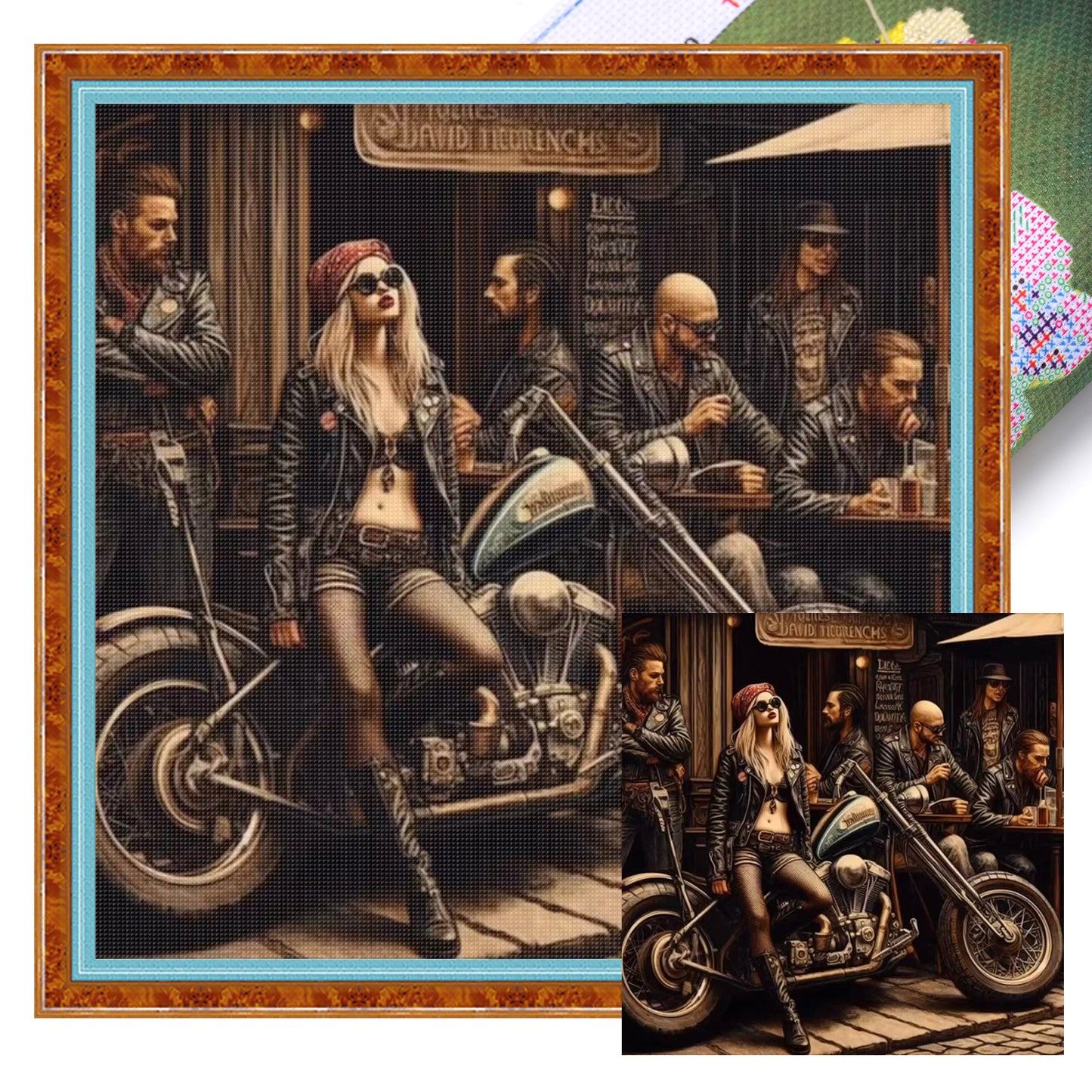 Motorcycle And Girl - Full 11CT Stamped Cross Stitch 45x45CM - Huacan