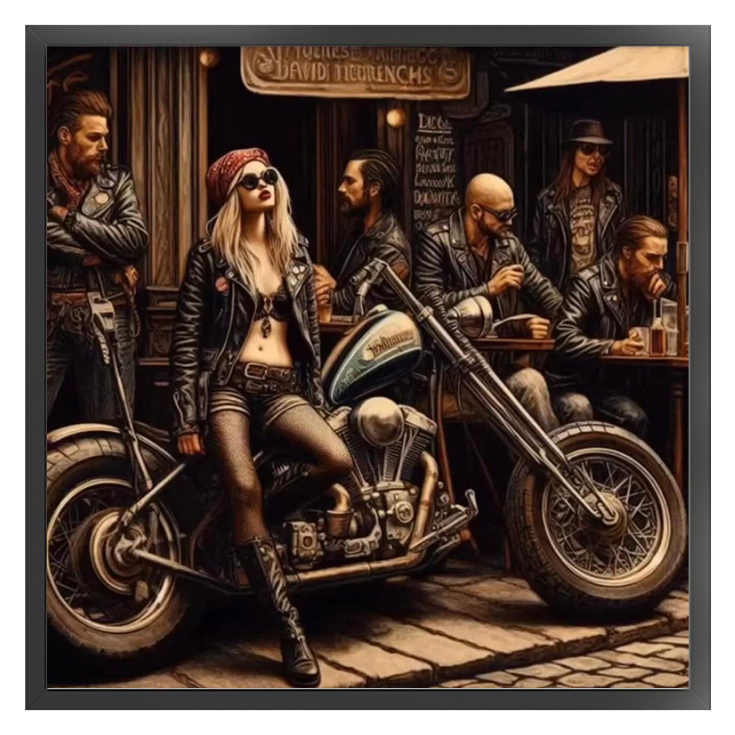 Motorcycle And Girl - Full 11CT Stamped Cross Stitch 45x45CM - Huacan
