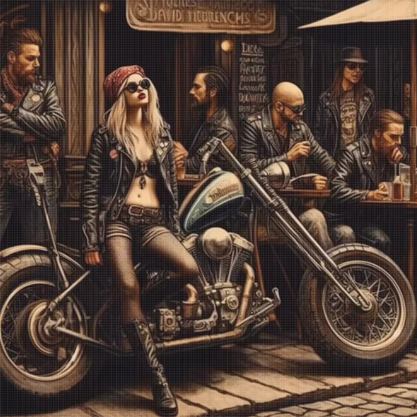 Motorcycle And Girl - Full 11CT Stamped Cross Stitch 45x45CM - Huacan