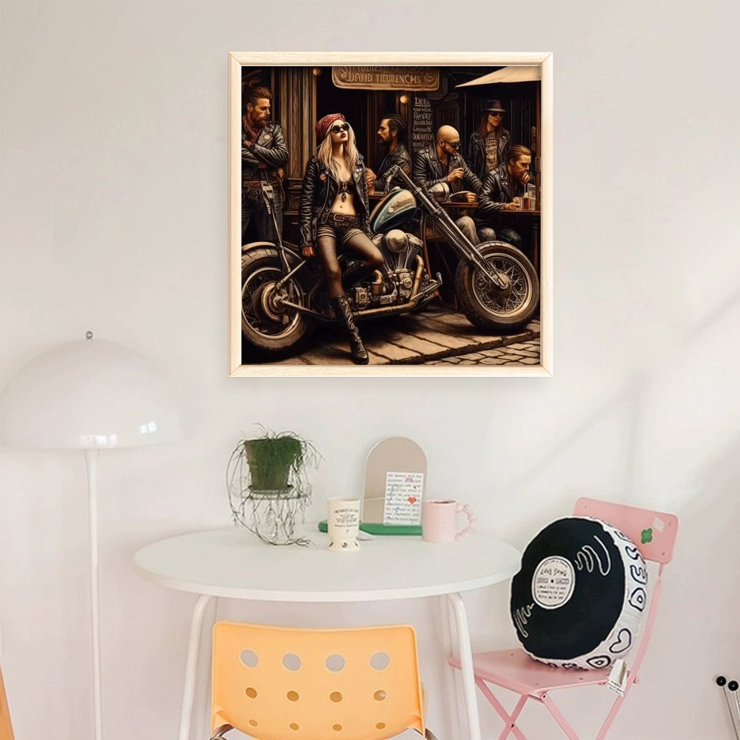 Motorcycle And Girl - Full 11CT Stamped Cross Stitch 45x45CM - Huacan